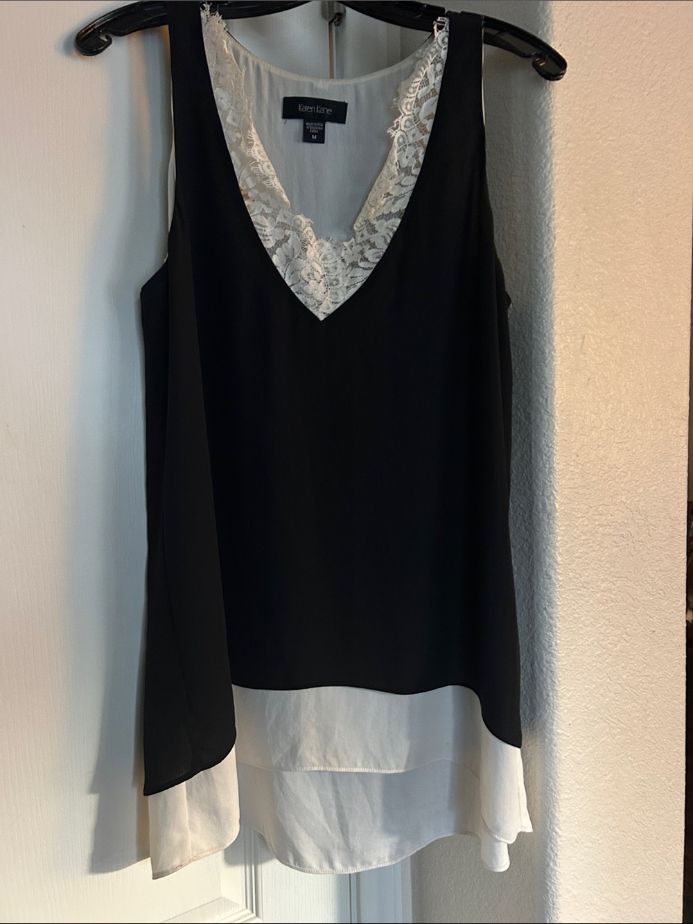 Karen Kane Black and White Lace-Trim V-Neck Layered Camisole